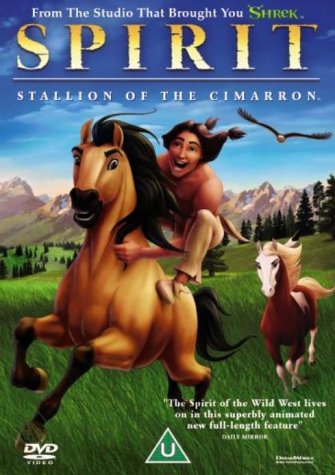 DVD cover for "Spirit: Stallion of the Cimarron" featuring a horse and rider.