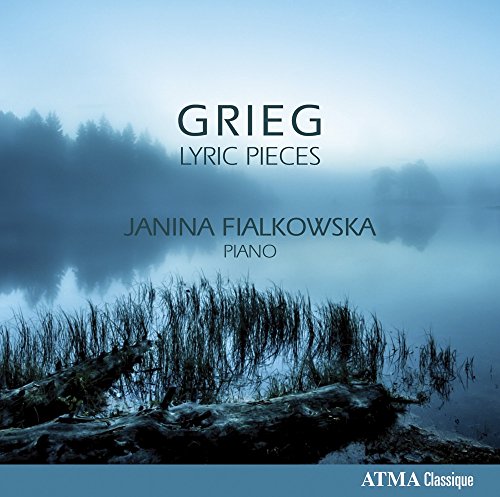 CD cover for Janina Fialkowska performing Grieg’s Lyric Pieces, misty landscape.