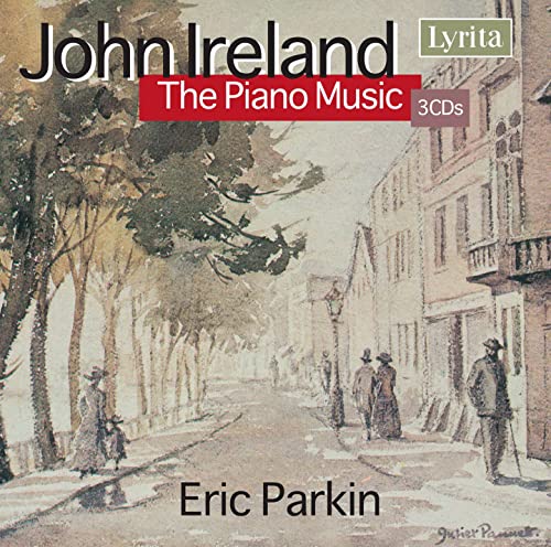 CD cover for John Ireland’s piano music featuring a painted street scene.