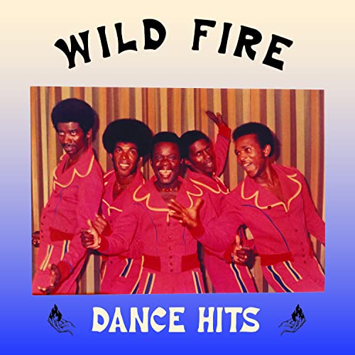 Album cover for “Wildfire - Dance Hits” featuring a group in pink suits.