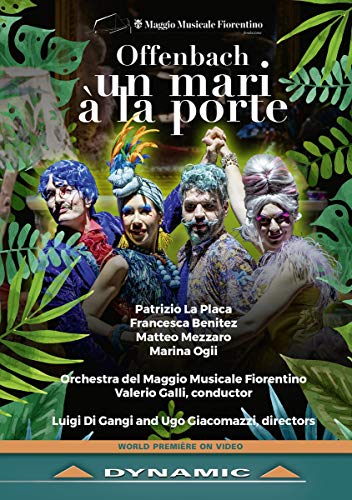 DVD cover for Offenbach’s “Un Mari à la Porte” opera, stage performers.