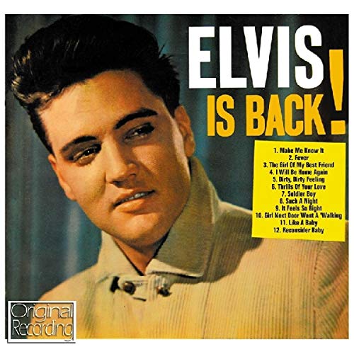 Elvis Presley album cover featuring a portrait of Elvis and a yellow tracklist box.