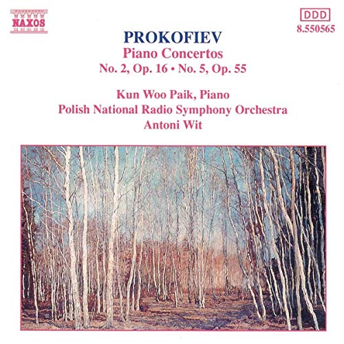 CD cover for Prokofiev piano concertos featuring a birch forest scene.