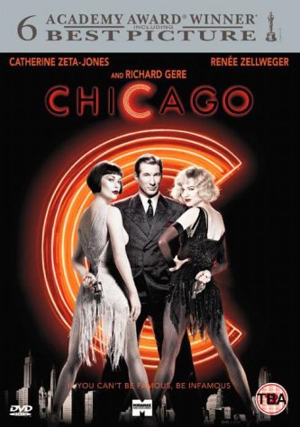 DVD cover for “Chicago” featuring Catherine Zeta-Jones, Richard Gere, and Renée Zellweger.
