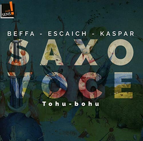 CD cover for "Saxo Voce - Tohu-Bohu" with abstract, colorful artwork.