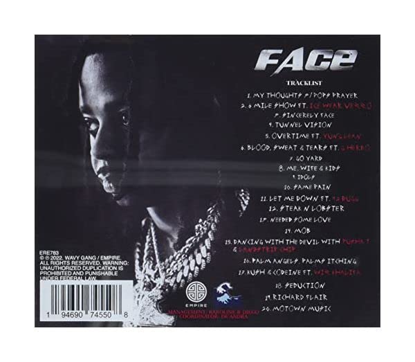 CD back cover featuring Babyface Ray’s portrait and tracklist.