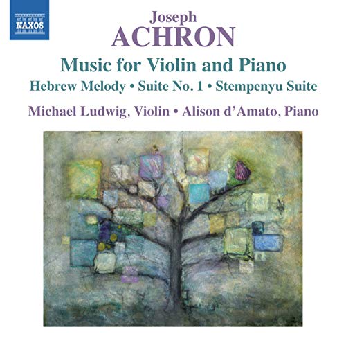 CD cover for “Achron: Music for Violin Piano” with abstract tree art.