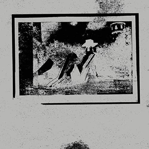 Black and white abstract image of a crumbling tower or structure.
