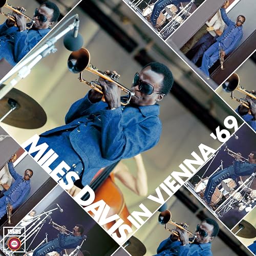 Album cover featuring Miles Davis playing trumpet, repeating images, and text.