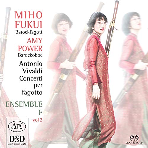 CD cover featuring Miho Fukui with bassoons, Baroque style, and text.