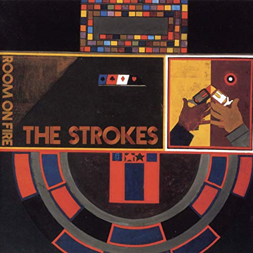 Album cover for The Strokes’ “Room on Fire” with geometric shapes.