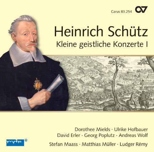CD cover featuring a portrait of composer Heinrich Schütz and landscape.