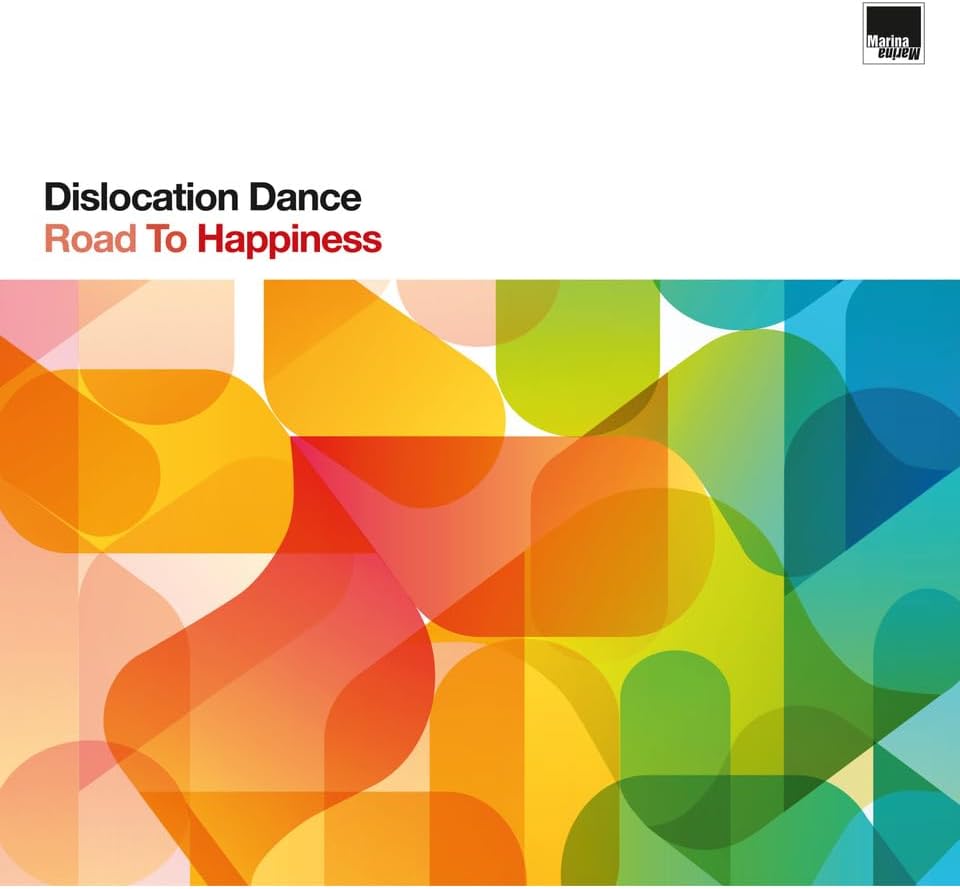 Vinyl record cover with abstract overlapping colorful shapes.