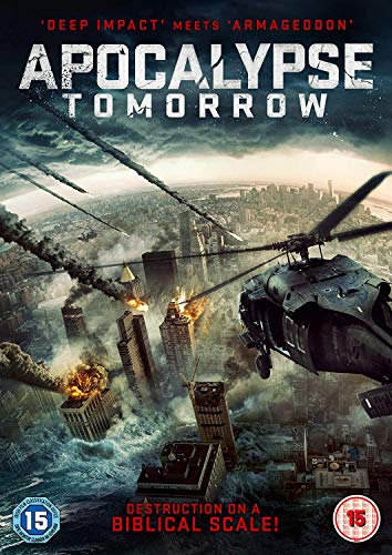 DVD cover for "Apocalypse Tomorrow" depicting a city under attack by helicopters and explosions.