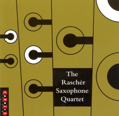 CD cover for āThe Rascher Saxophone Quartetā with abstract saxophone keys.