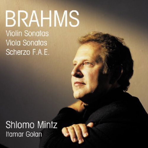 CD cover featuring violinist Shlomo Mintz, text “Brahms” and composers’ names.