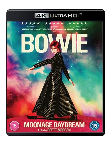 4K Ultra HD cover of Moonage Daydream featuring David Bowie against a nebula background.