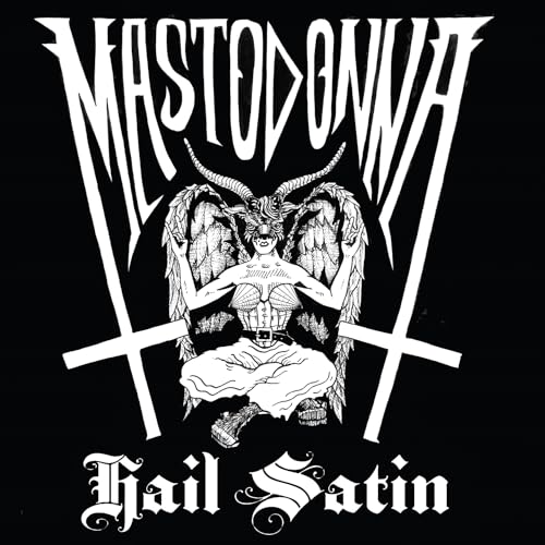 Black and white album cover for Mastodonna’s “Hail Satin” featuring a demonic figure.