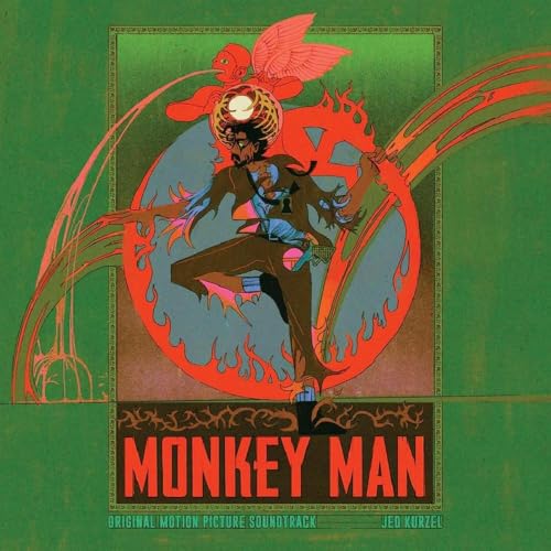Vinyl album cover for Jed Kurzel’s “Monkey Man” with illustrated artwork.