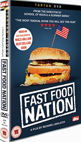 DVD cover for “Fast Food Nation” featuring a cheeseburger and American flag.