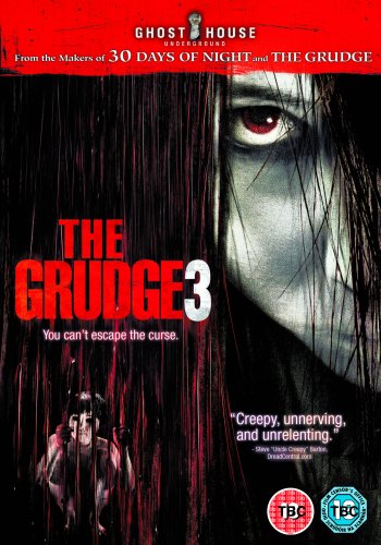 DVD cover for horror film "The Grudge 3" featuring a pale face and dark hair.