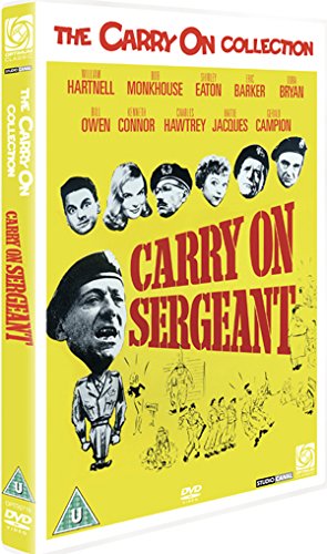 DVD cover for "Carry On Sergeant" featuring actors and military illustrations.