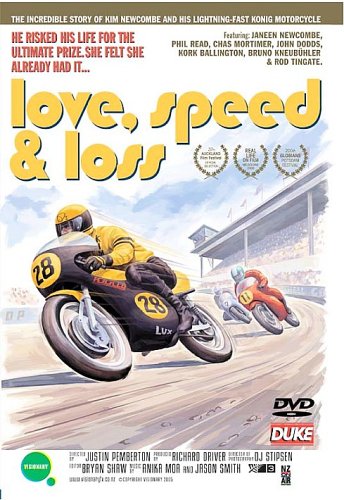 DVD cover for “Love, Speed & Loss” featuring a motorcycle racer.