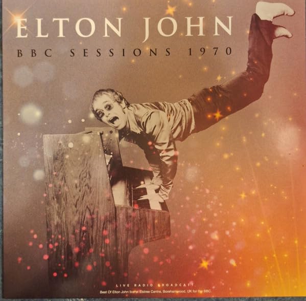 Elton John album cover, “BBC Sessions 1970,” featuring a dynamic performance photo.