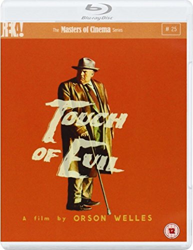 Blu-ray cover for Touch of Evil featuring a man in a hat and coat.