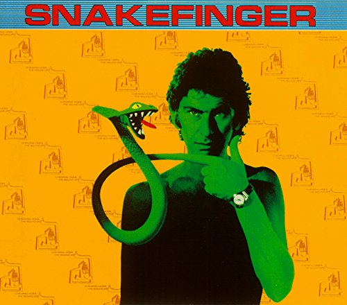 CD cover: Man with a green snake, orange and blue background.