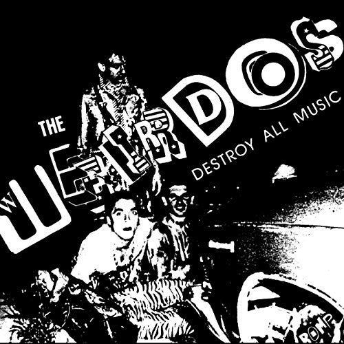 Black and white album cover with distorted text and figures.