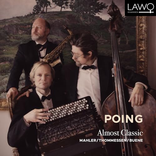 CD cover featuring three musicians with unusual instruments before a landscape.