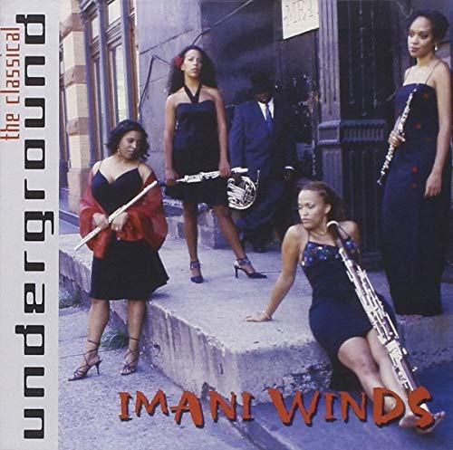 CD cover featuring Imani Winds, a diverse quintet with wind instruments.