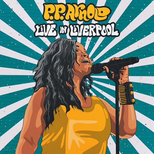 P.P. Arnold album cover: illustrated singer with microphone, teal and yellow.