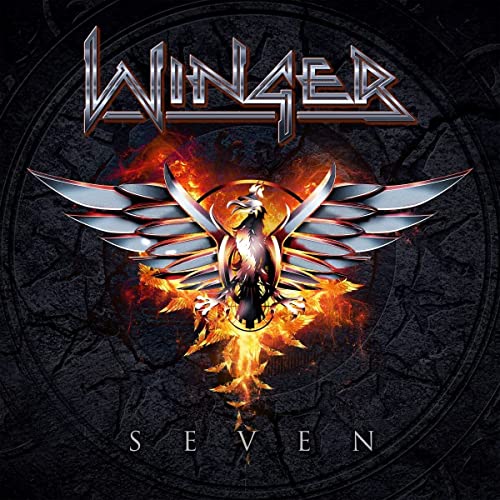 Album cover for Winger’s “Seven” featuring an eagle engulfed in flames.