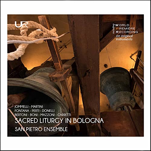 CD cover featuring large church bells and rope, text “Sacred Liturgy in Bologna.”