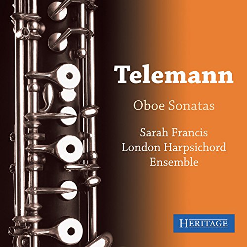 CD cover featuring an oboe, text “Telemann” and artist “Sarah Francis”.