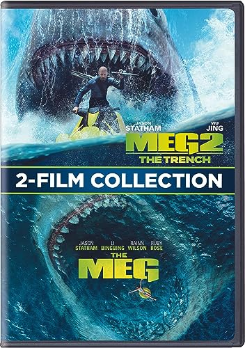 DVD cover for "Meg 2: The Trench" featuring a giant shark and Jason Statham.