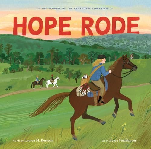 Book cover: girl on horseback riding through a green, hilly landscape.