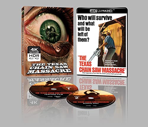 “The Texas Chainsaw Massacre” 4K Blu-ray case with discs and eye imagery.