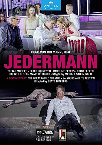 DVD cover for Jedermann featuring scenes from a stage play with various actors.