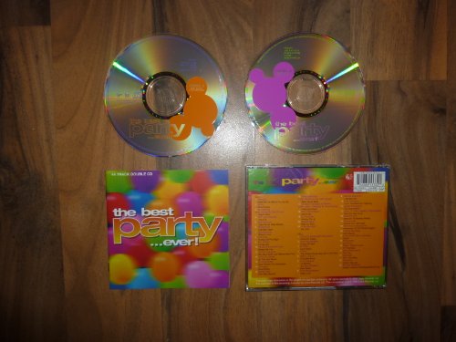 Two party-themed CDs and jewel case with colorful balloon artwork.