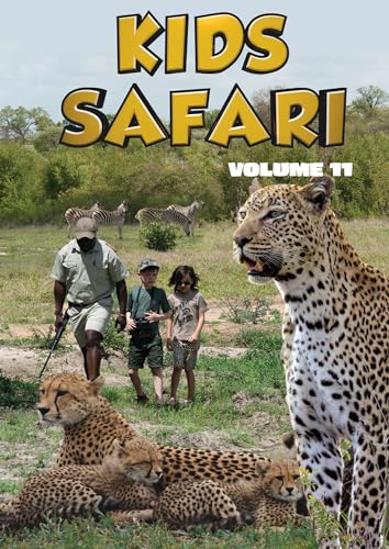 DVD cover featuring safari guide, children, cheetahs, zebras, and a leopard.