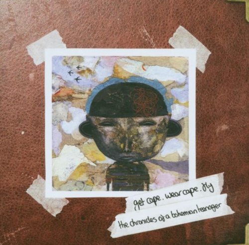 CD cover with a collage of a face wearing a cap and text.