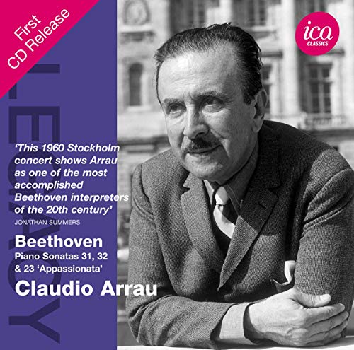 CD cover featuring a portrait of pianist Claudio Arrau, purple background.