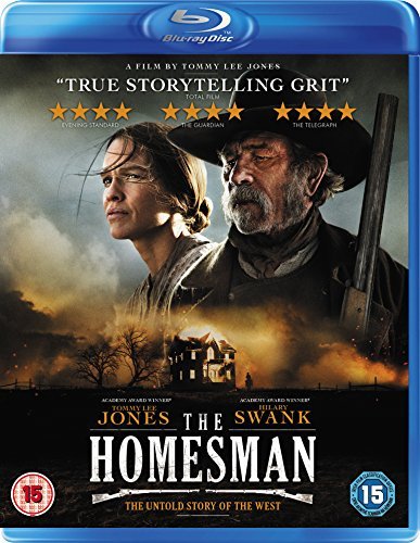 The Homesman" Blu-ray cover featuring Hilary Swank and Tommy Lee Jones.