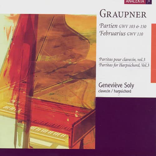 CD cover featuring a harpsichord and text by Graupner and Geneviève Soly.