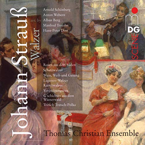 CD cover featuring portraits and paintings, titled "Johann Strauss Walzer" and "Thomas Christian Ensemble".