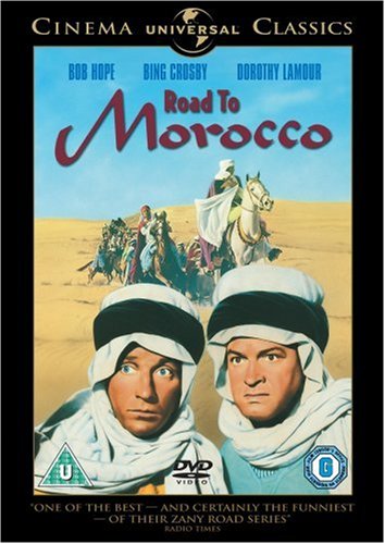 Road to Morocco" DVD cover featuring Bob Hope, Bing Crosby, and desert imagery.