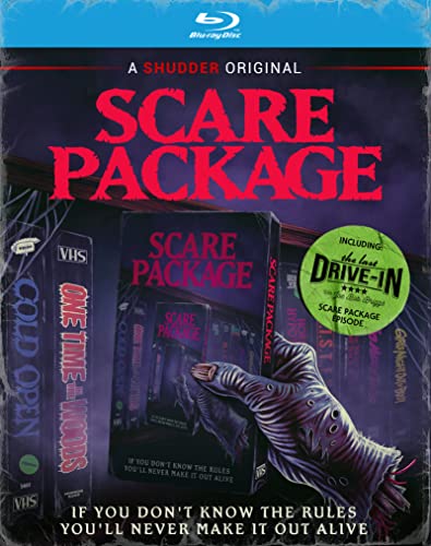 Scare Package" Blu-ray cover featuring a zombie hand emerging from a VHS tape.